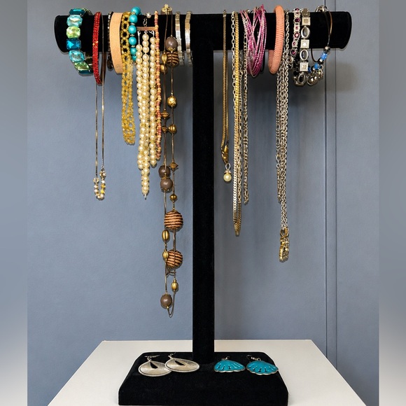 Vintage Jewelry - Vintage Estate Jewelry Lot Bundle with Black Velvet Display Stand Jewelry Bundle